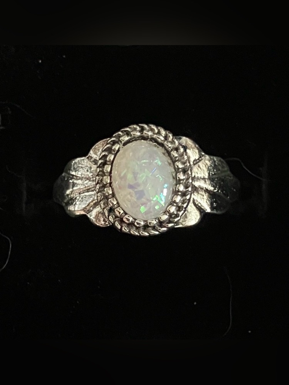 Opal Oval Statement Ring in White with Silver Band